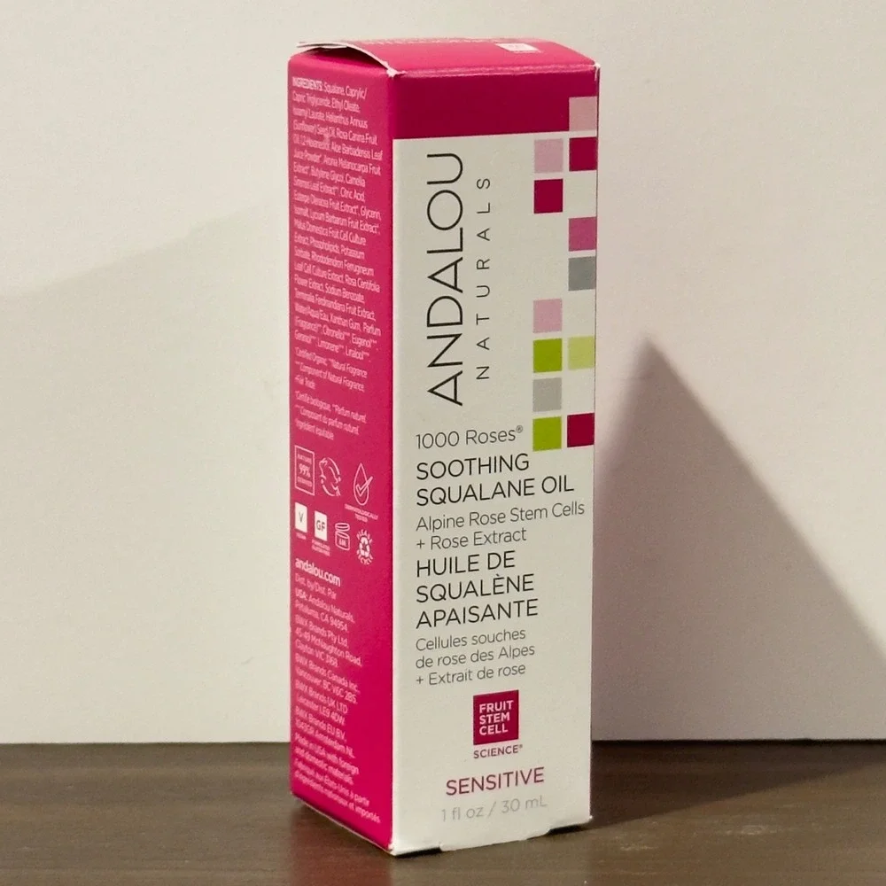 Andalou Naturals 1000 Roses Soothing Squalane Oil Sensitive Skin 1oz 30mL NEW
